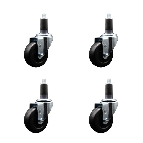 Service Caster 3.5'' SS Hard Rubber Wheel Swivel 1-1/4'' Expanding Stem Caster Set, 4PK SCC-SSEX20S3514-HRS-114-4 - main